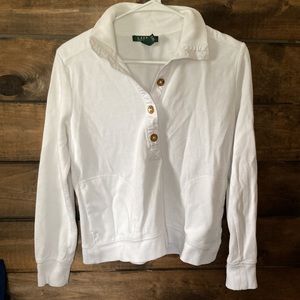 Ralph Lauren Womens white long-sleeved 1/4 button up collared top size Small